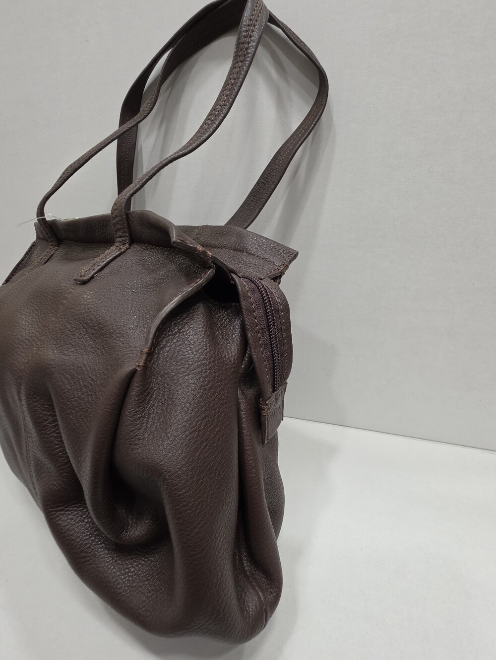 NWT J. Jill Dark Brown Pebble Leather Tote Shoulder Bag Satchel Top Zip - Picture 5 of 16